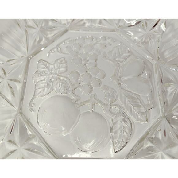Vintage Pressed Glass Bowl with Fruit Motif Cut Diamond Star Pattern - Picture 5 of 6